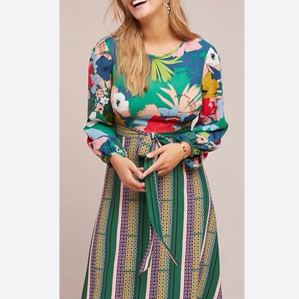 Anthropologie Floral and Geometric Patterned Dress